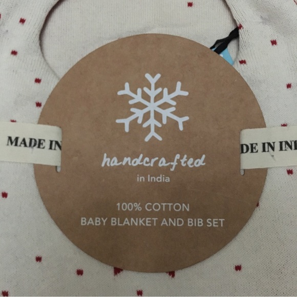 NEW Baby Blanket & Bib Set Cotton Holiday Theme Red | Handcrafted Made in India - Picture 2 of 5